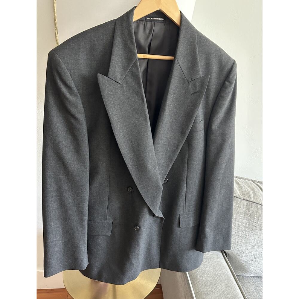 Pierre Balmain Blazer Mens 44R Gray Wool Double Breasted Suit Jacket Classic